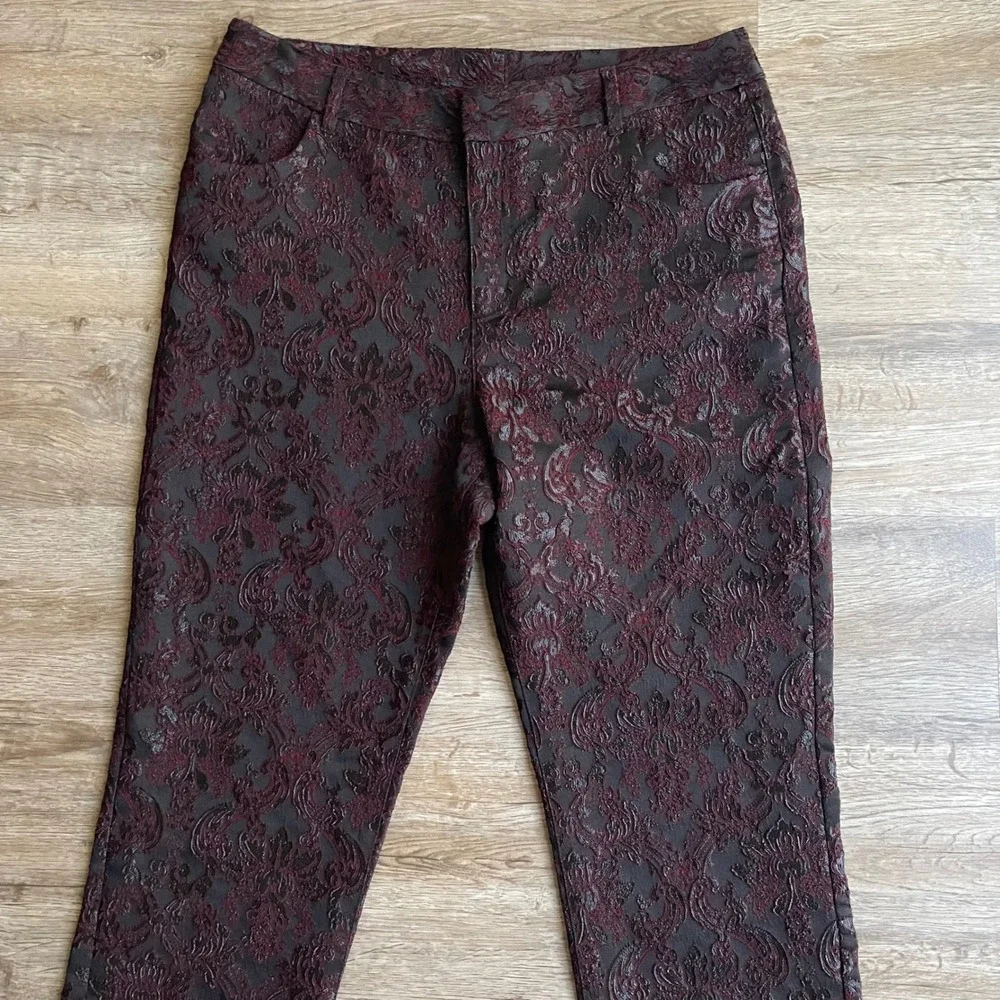 Soft Surroundings Brocade Pants Womens 8 Burgundy Damask Jacquard Goth Victorian